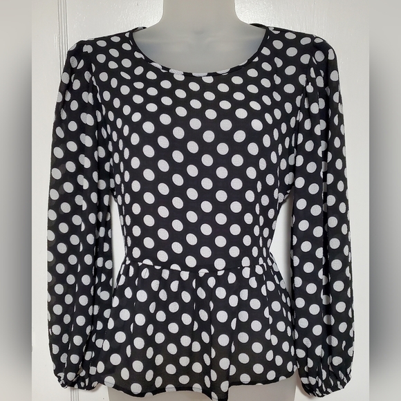 🆕️ NWT Express b&w polka dot peplum top, sz M - Picture 1 of 8